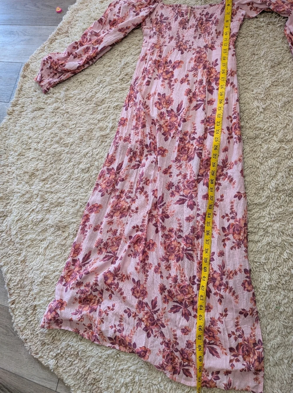 Free People Jaymes Floral Print Long Sleeve Smocked Peasant Midi Dress